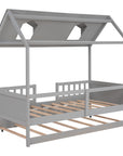 House Wood Kid's Bed with Wood Trundle