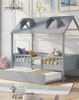 House Wood Kid's Bed with Wood Trundle
