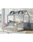 House Wood Kid's Bed with Wood Trundle