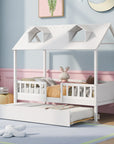 House Wood Kid's Bed with Wood Trundle