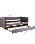 Velvet Upholstered Twin Size Button-Tufted Sofa Daybed with Trundle, Grey