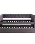 Velvet Upholstered Twin Size Button-Tufted Sofa Daybed with Trundle, Grey