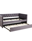 Velvet Upholstered Twin Size Button-Tufted Sofa Daybed with Trundle, Grey