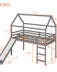 Twin Loft Bed with Slide, House Bed with Slide, Gray