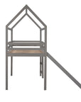Twin Loft Bed with Slide, House Bed with Slide, Gray