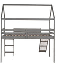 Twin Loft Bed with Slide, House Bed with Slide, Gray