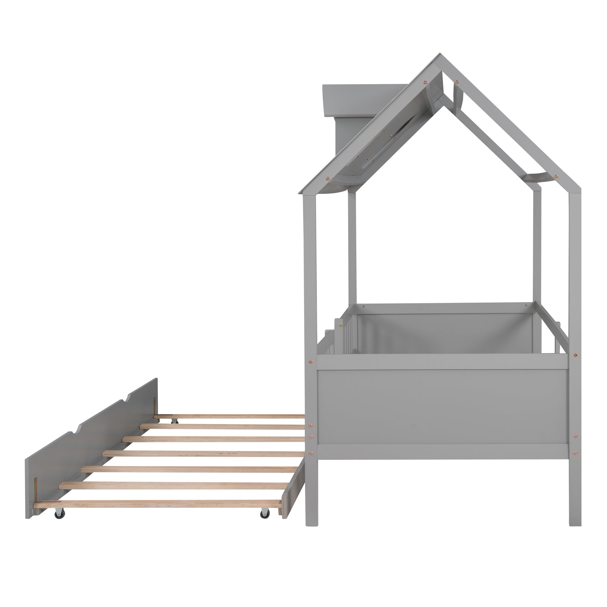 House Wood Kid's Bed with Wood Trundle