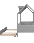 House Wood Kid's Bed with Wood Trundle