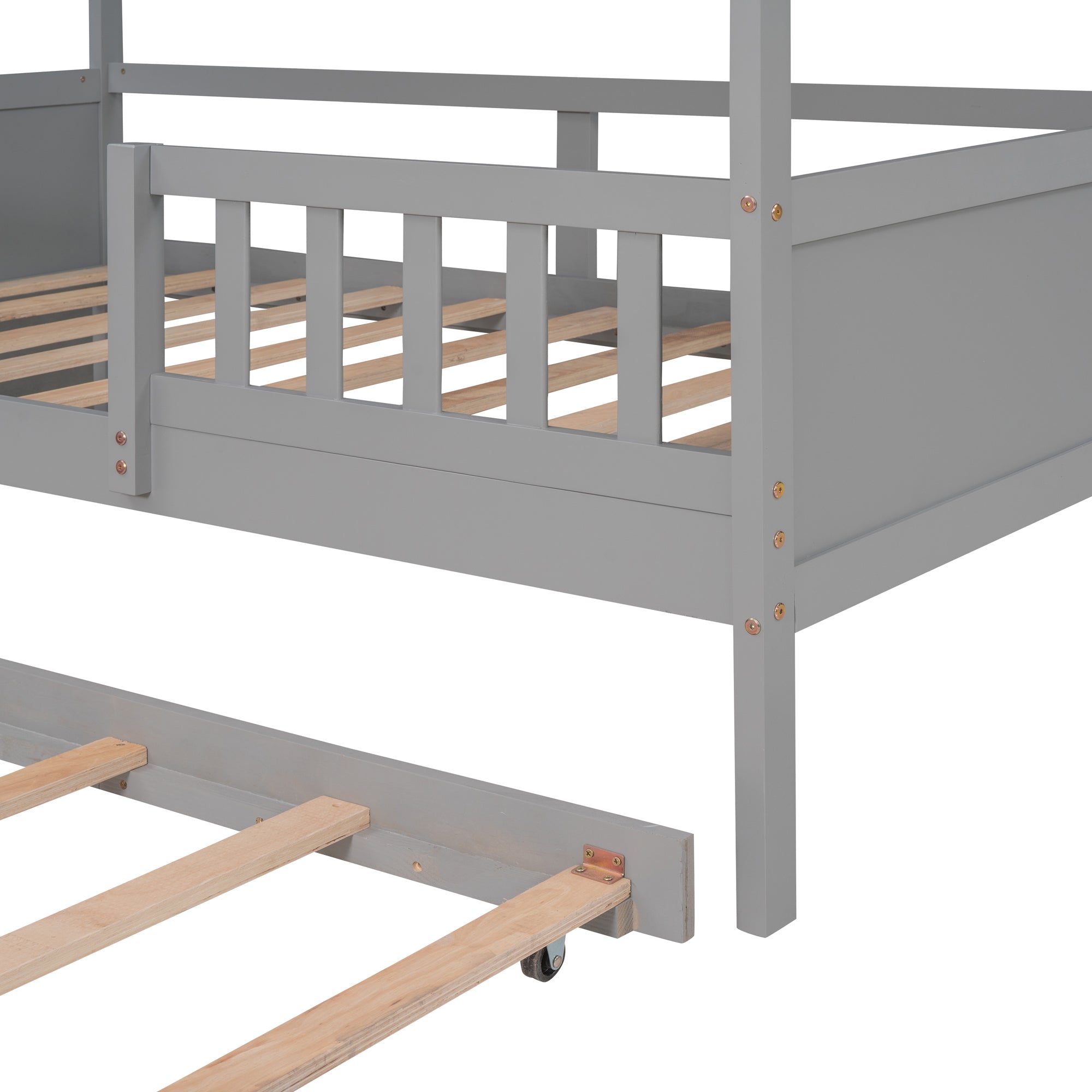 House Wood Kid's Bed with Wood Trundle