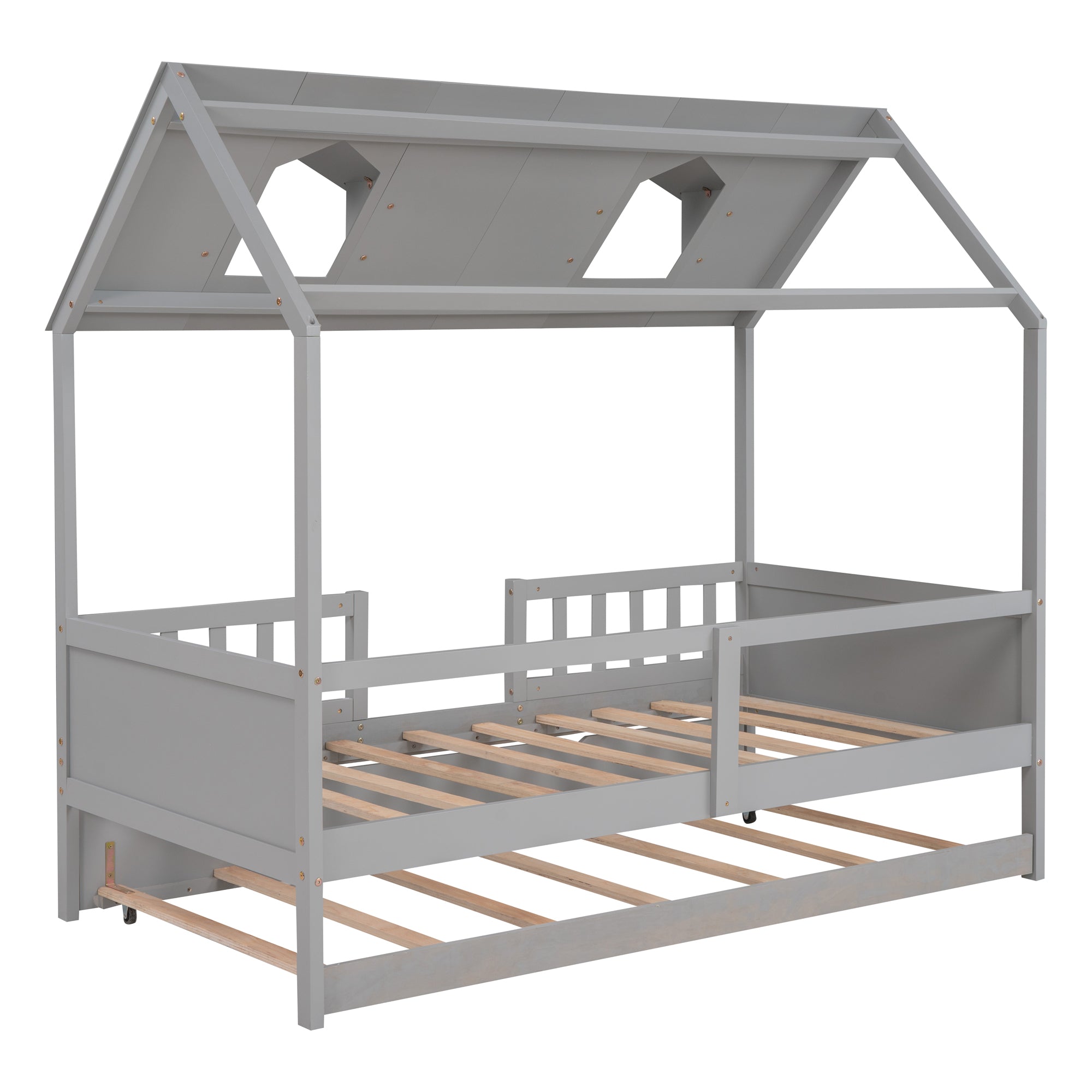 House Wood Kid's Bed with Wood Trundle