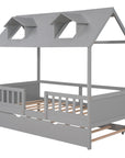 House Wood Kid's Bed with Wood Trundle