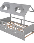House Wood Kid's Bed with Wood Trundle