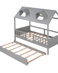 House Wood Kid's Bed with Wood Trundle