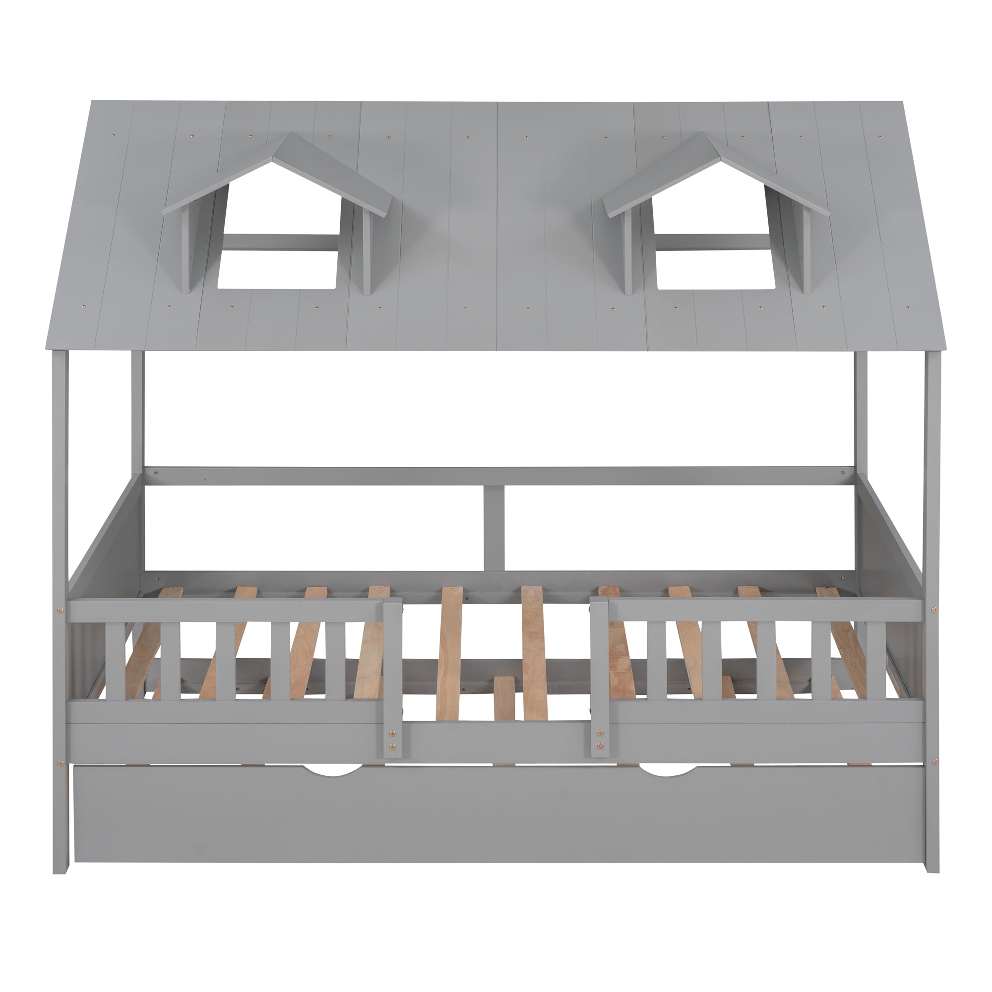 House Wood Kid's Bed with Wood Trundle