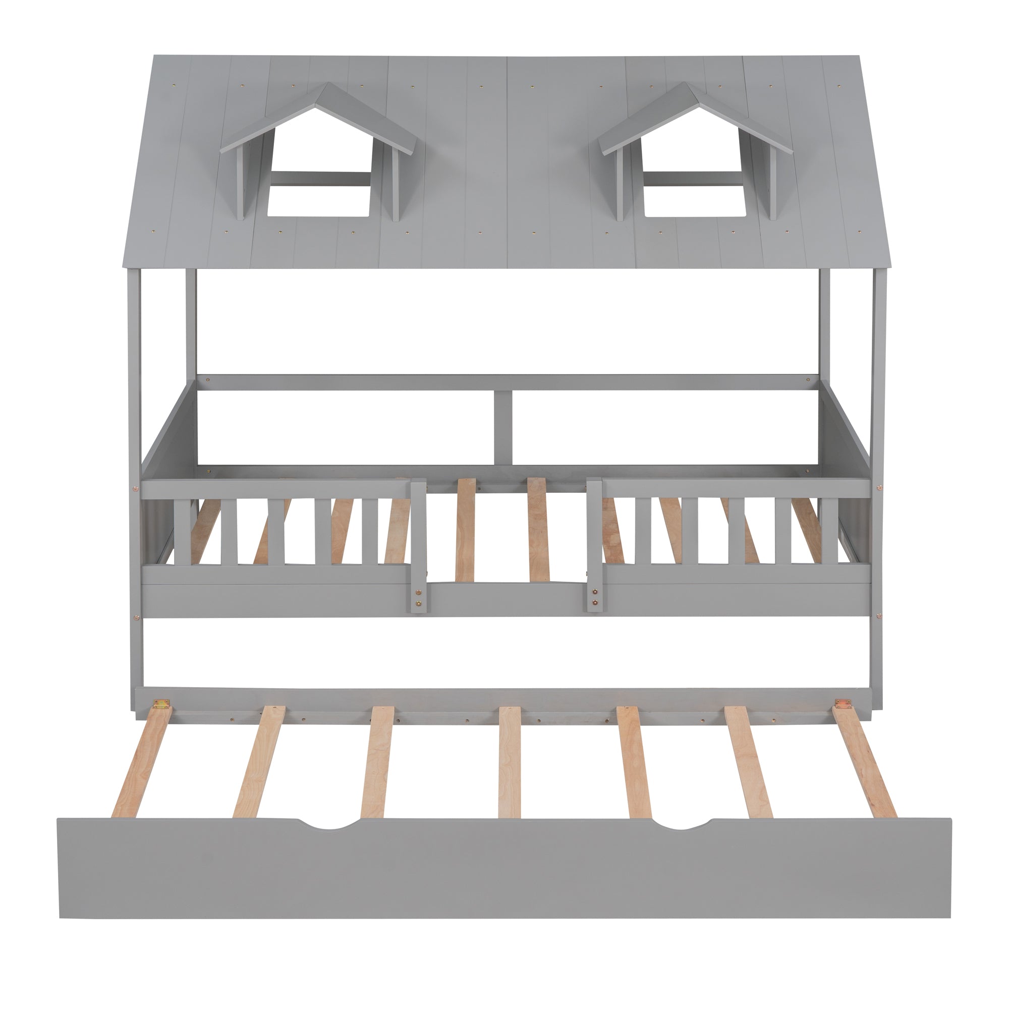 House Wood Kid's Bed with Wood Trundle