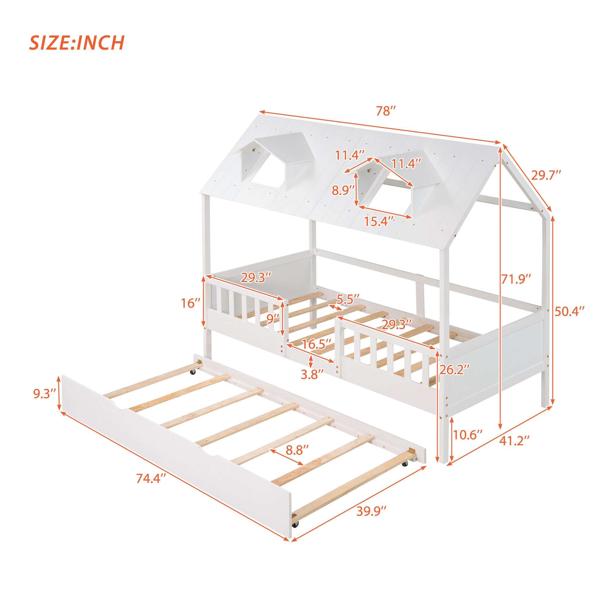 House Wood Kid's Bed with Wood Trundle