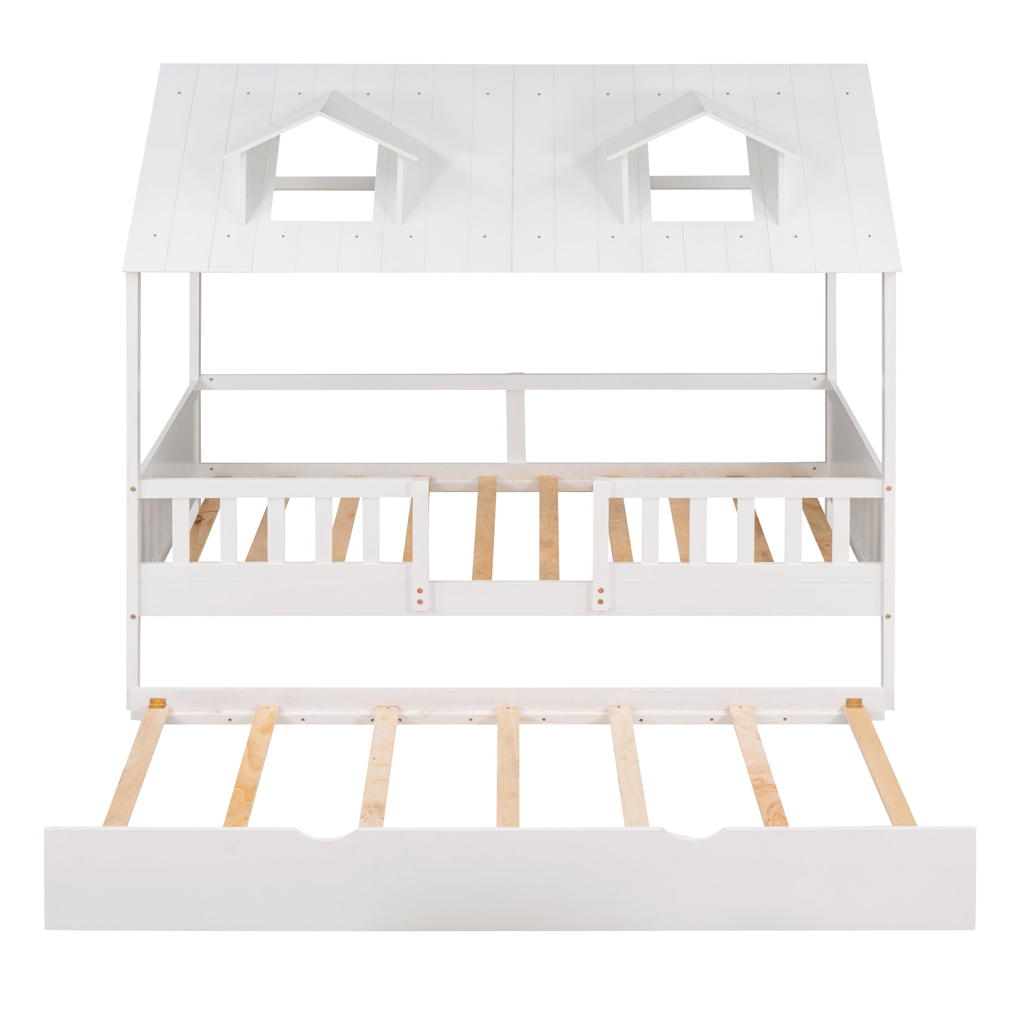 House Wood Kid's Bed with Wood Trundle