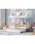 House Wood Kid's Bed with Wood Trundle