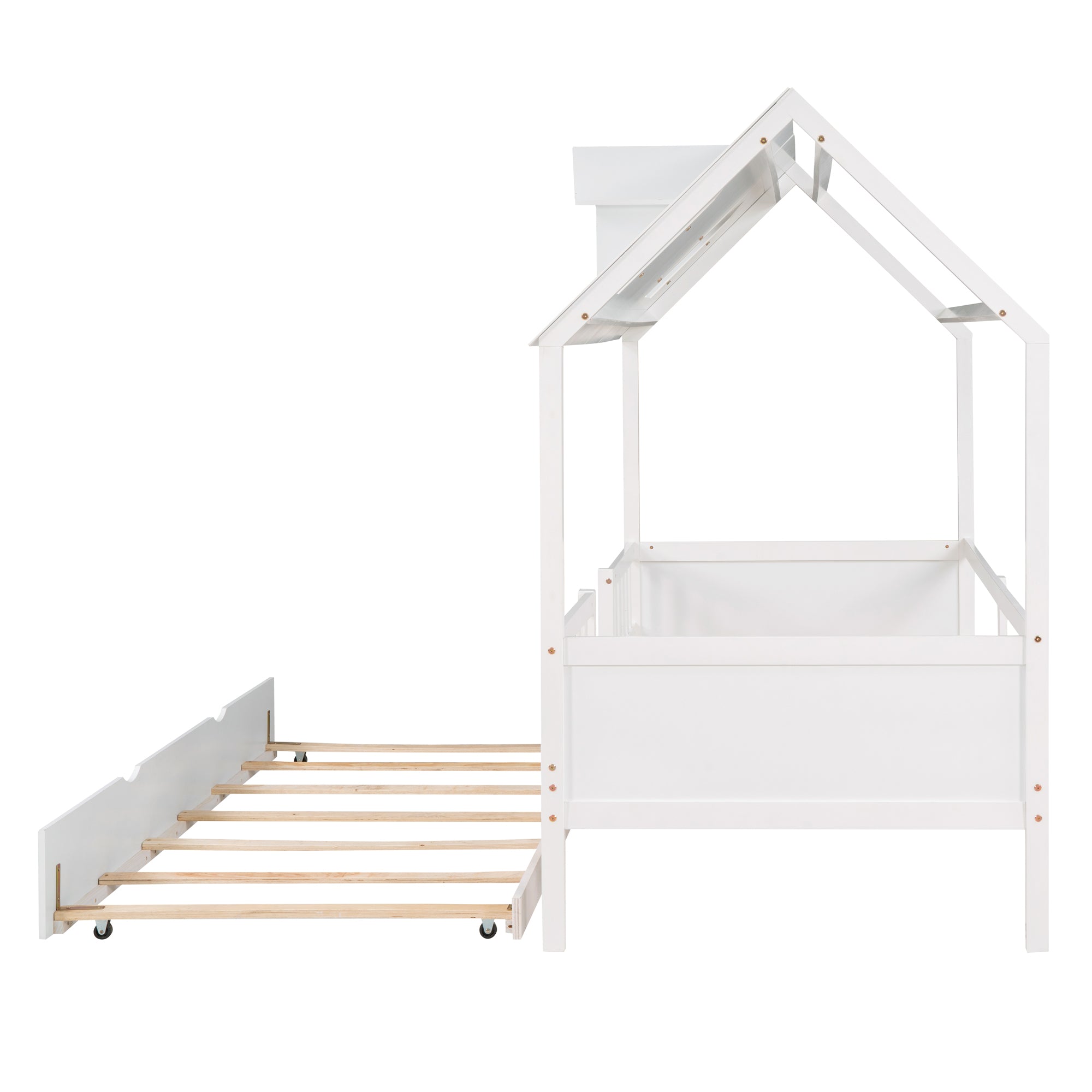 House Wood Kid's Bed with Wood Trundle