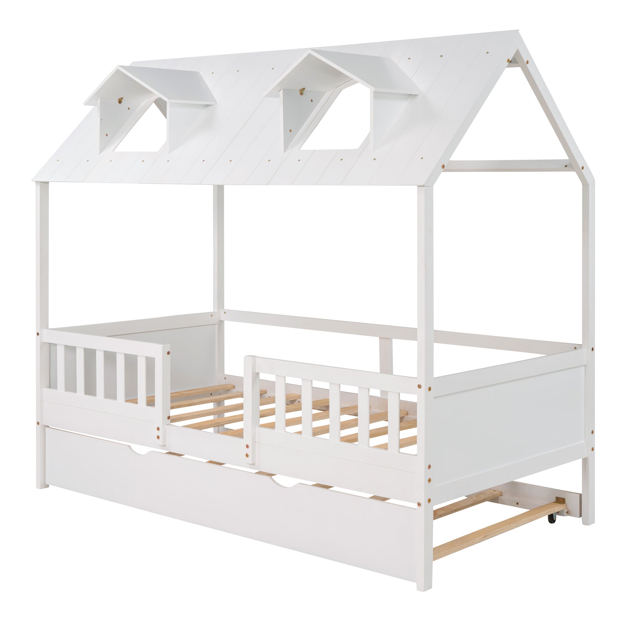 House Wood Kid's Bed with Wood Trundle
