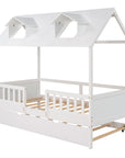 House Wood Kid's Bed with Wood Trundle