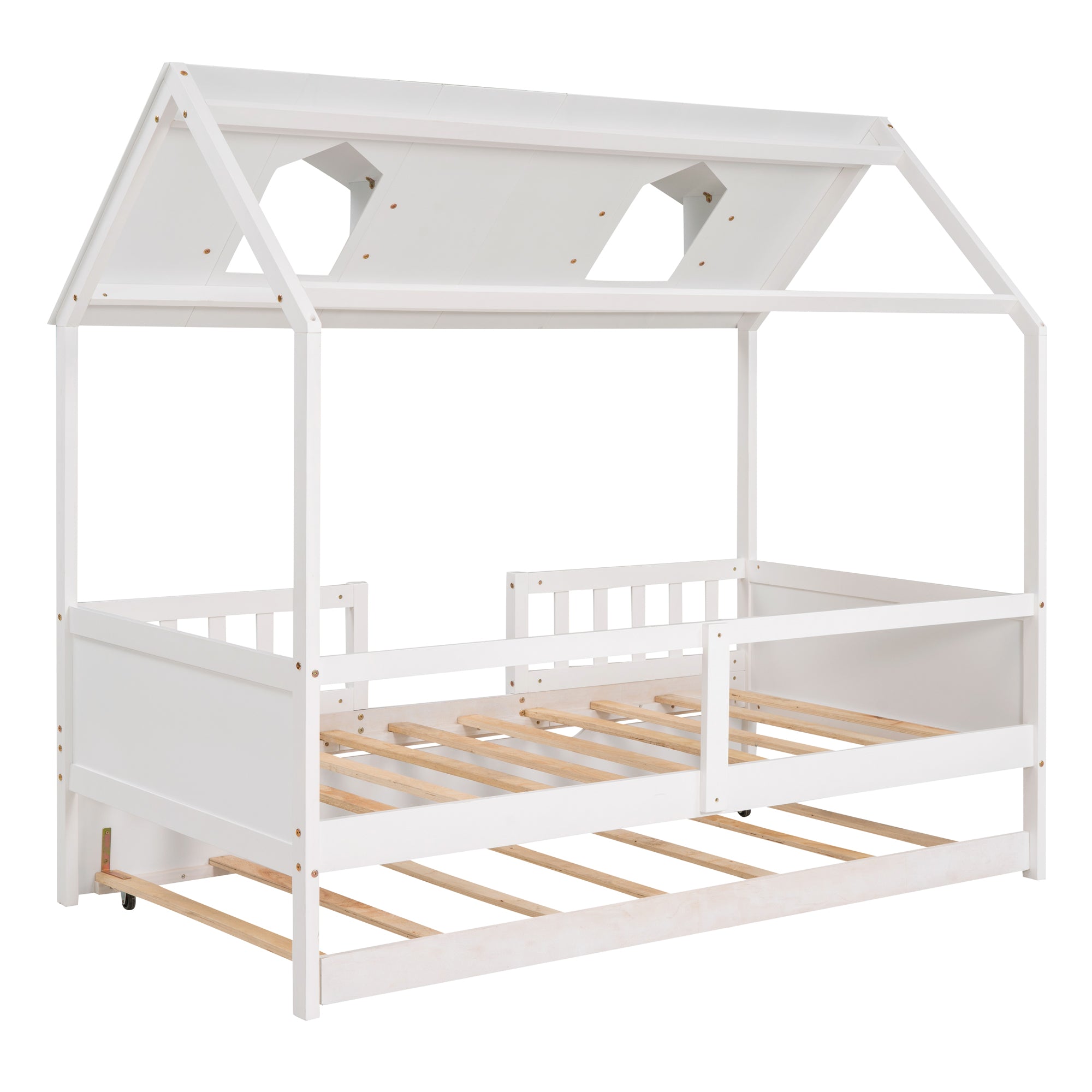 House Wood Kid's Bed with Wood Trundle