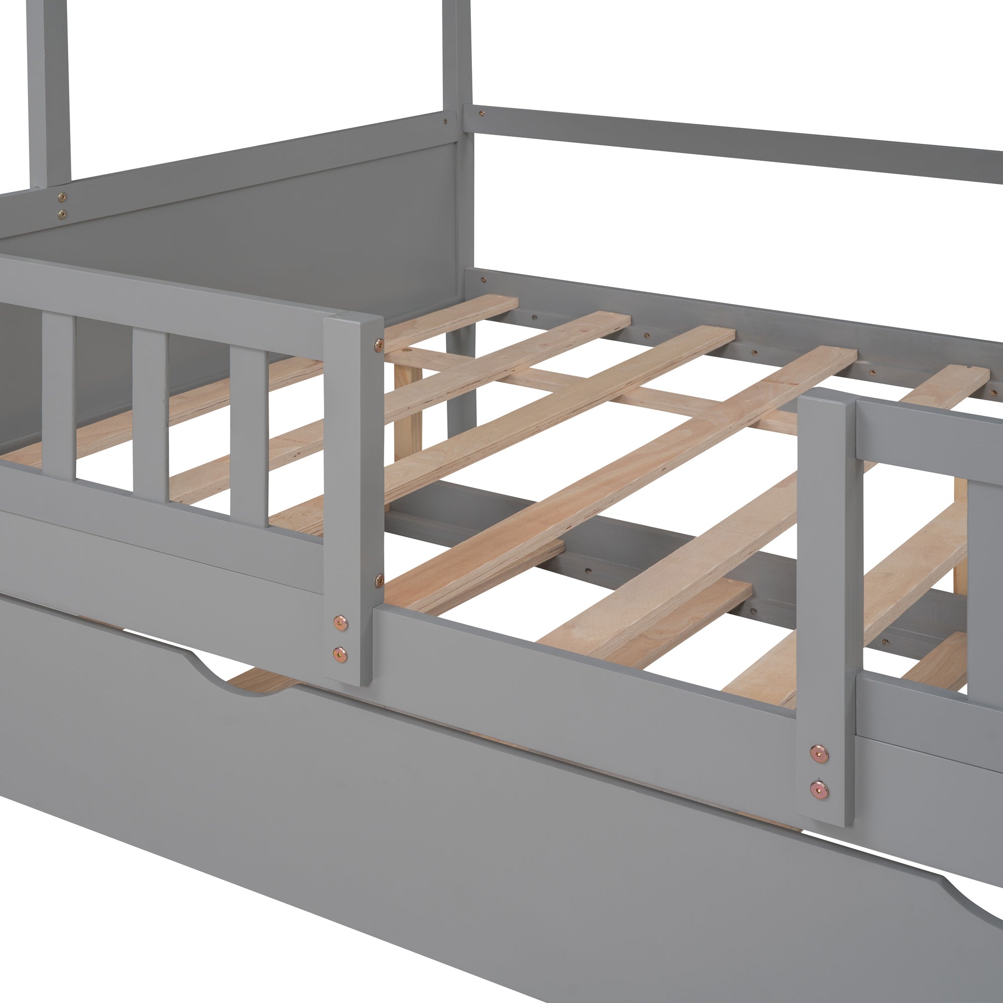 House Wood Kid's Bed with Wood Trundle
