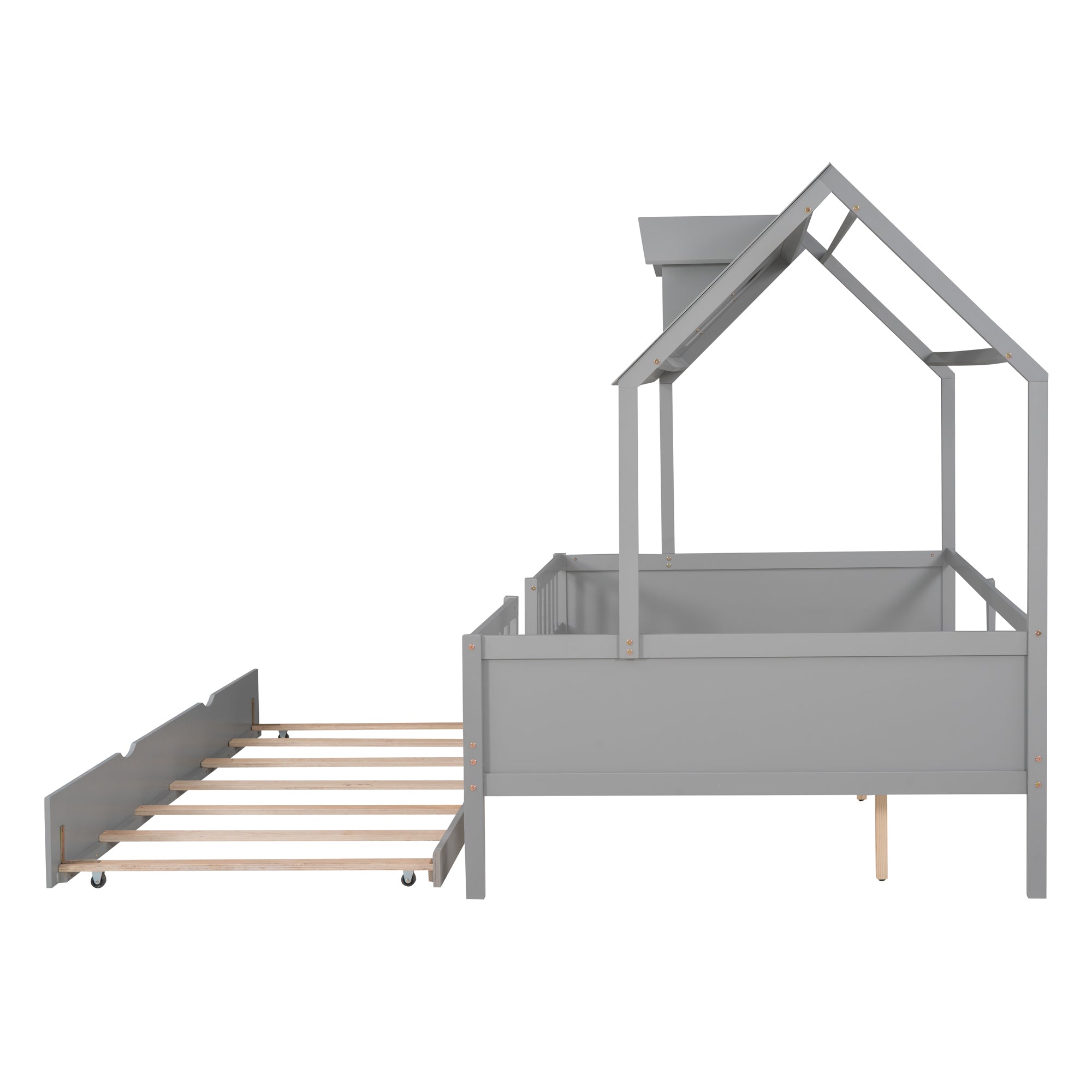 House Wood Kid's Bed with Wood Trundle