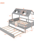 House Wood Kid's Bed with Wood Trundle
