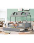 House Wood Kid's Bed with Wood Trundle