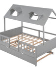House Wood Kid's Bed with Wood Trundle