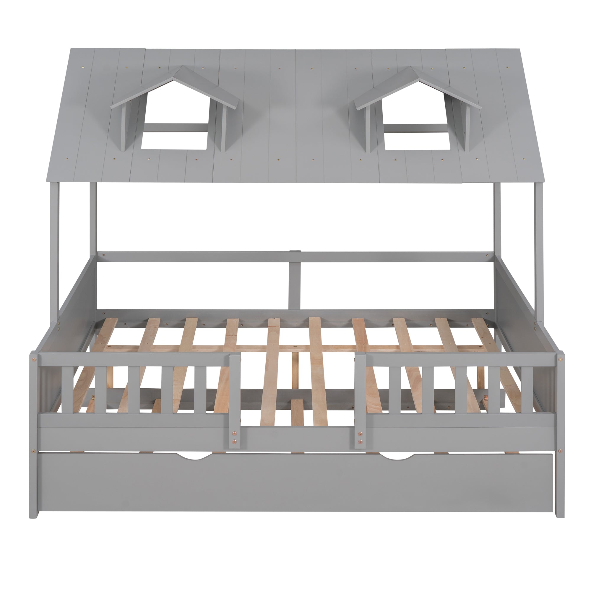 House Wood Kid's Bed with Wood Trundle