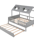House Wood Kid's Bed with Wood Trundle