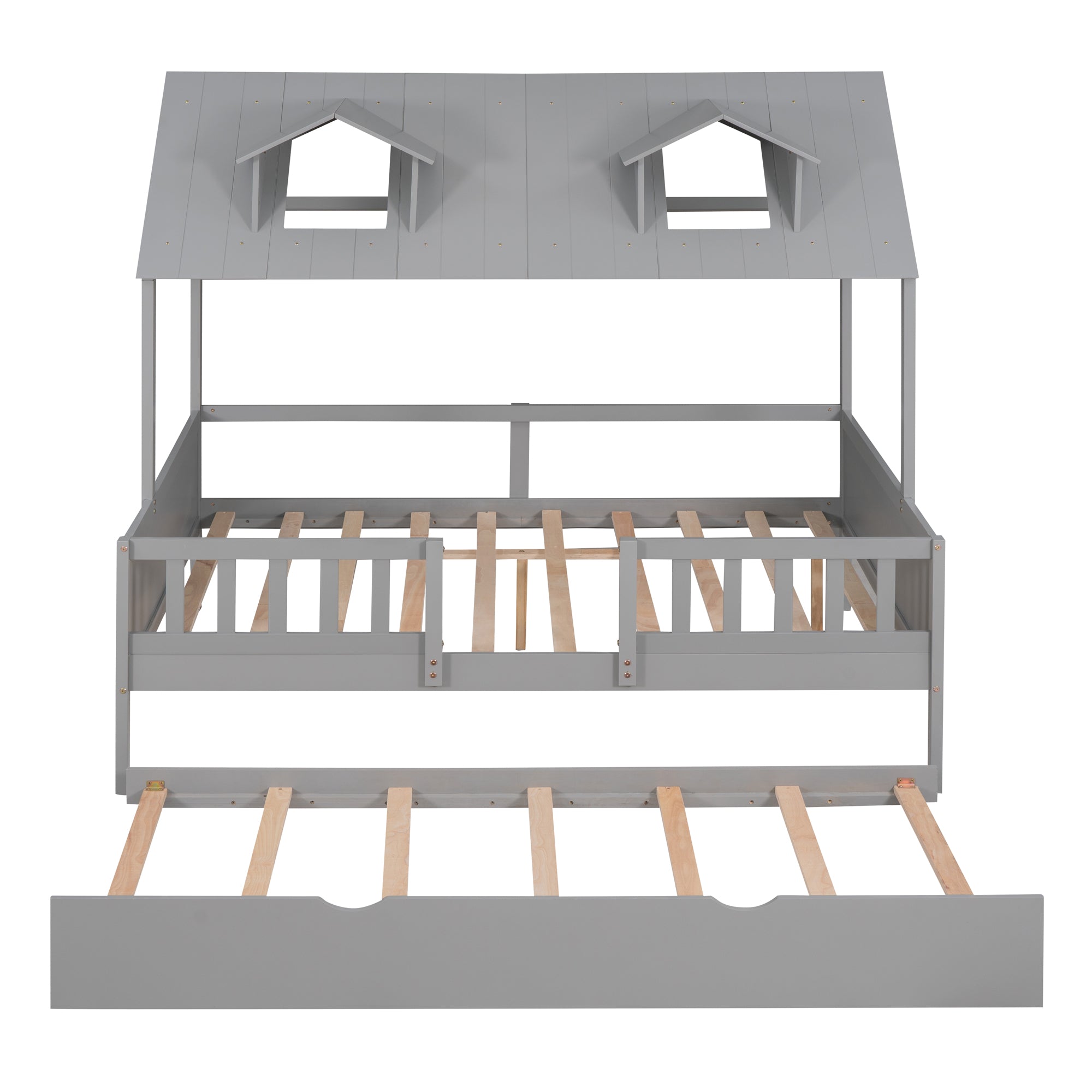 House Wood Kid's Bed with Wood Trundle