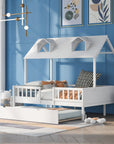 House Wood Kid's Bed with Wood Trundle