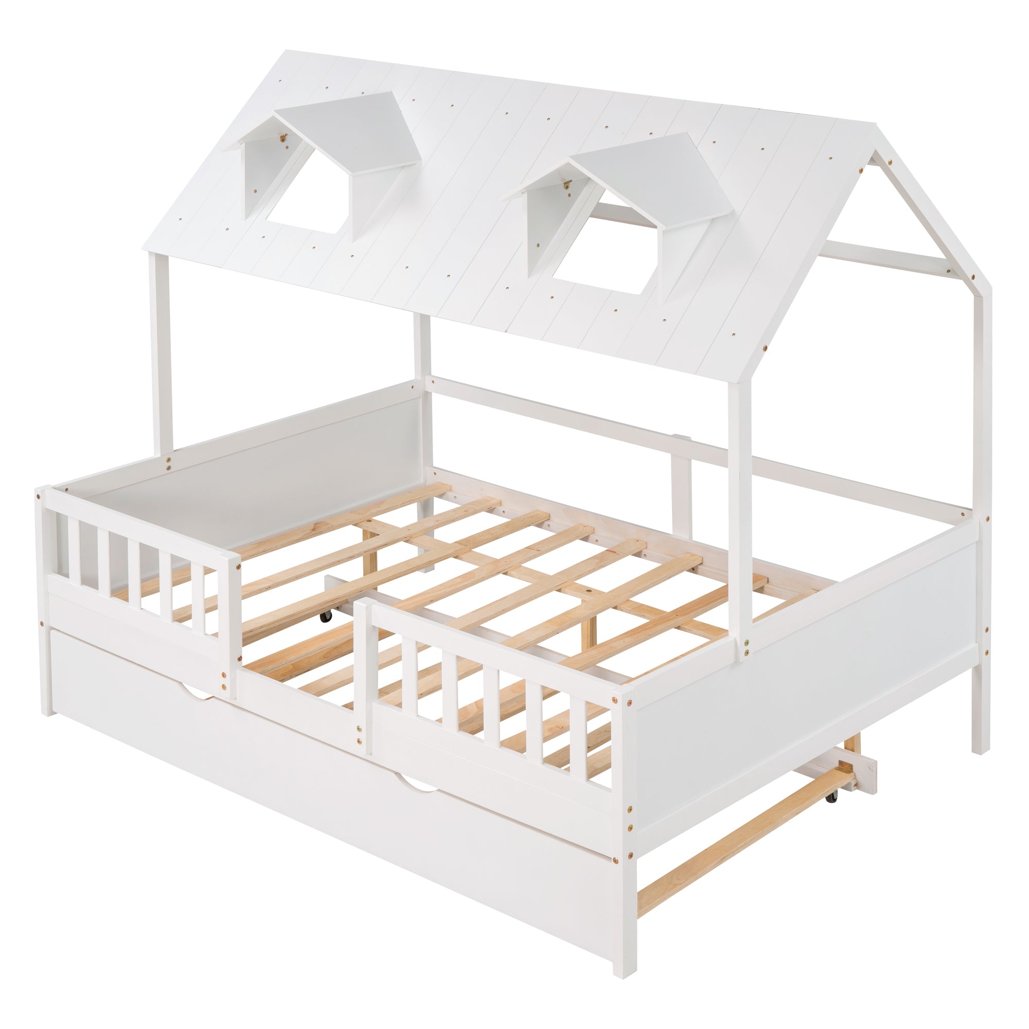 House Wood Kid's Bed with Wood Trundle