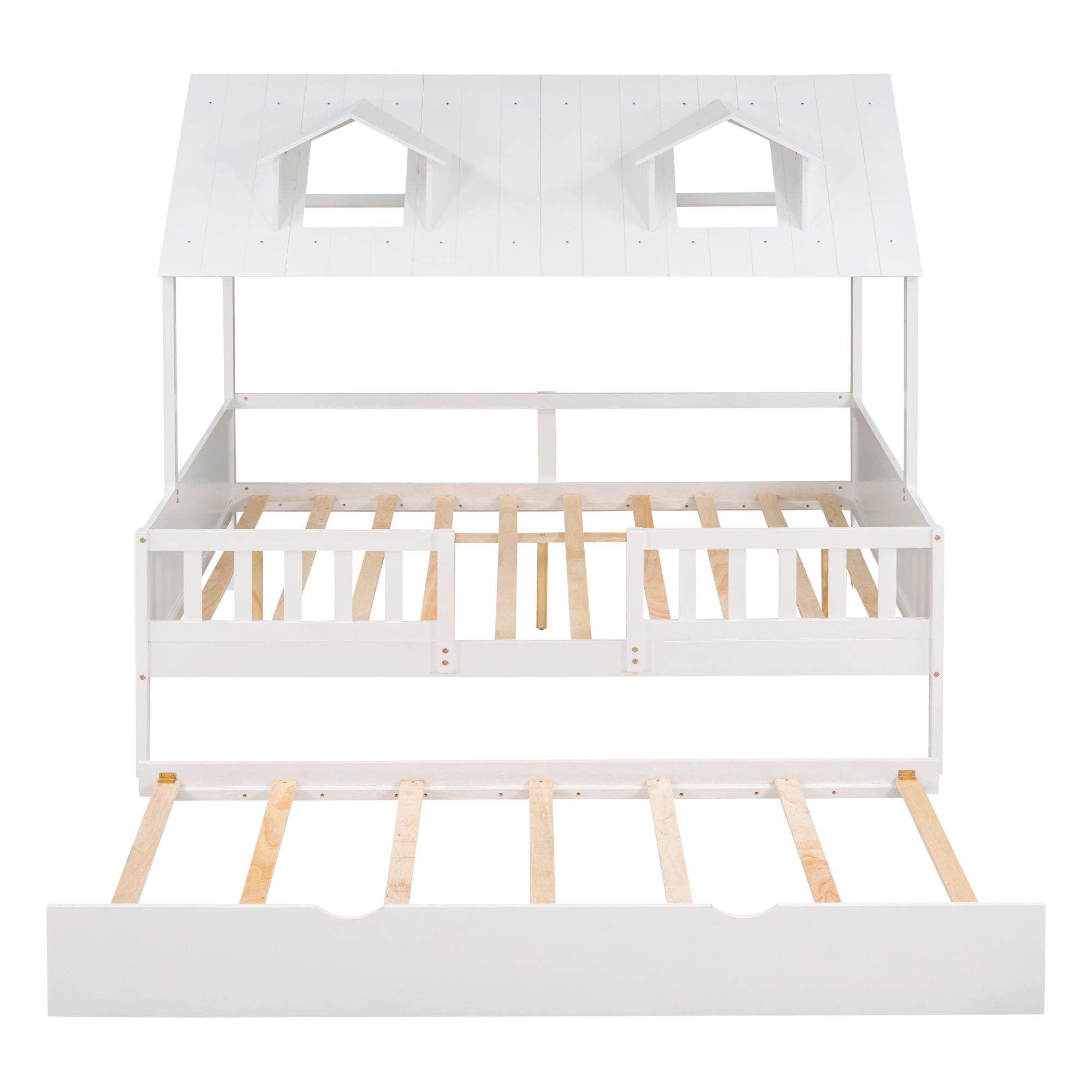 House Wood Kid's Bed with Wood Trundle
