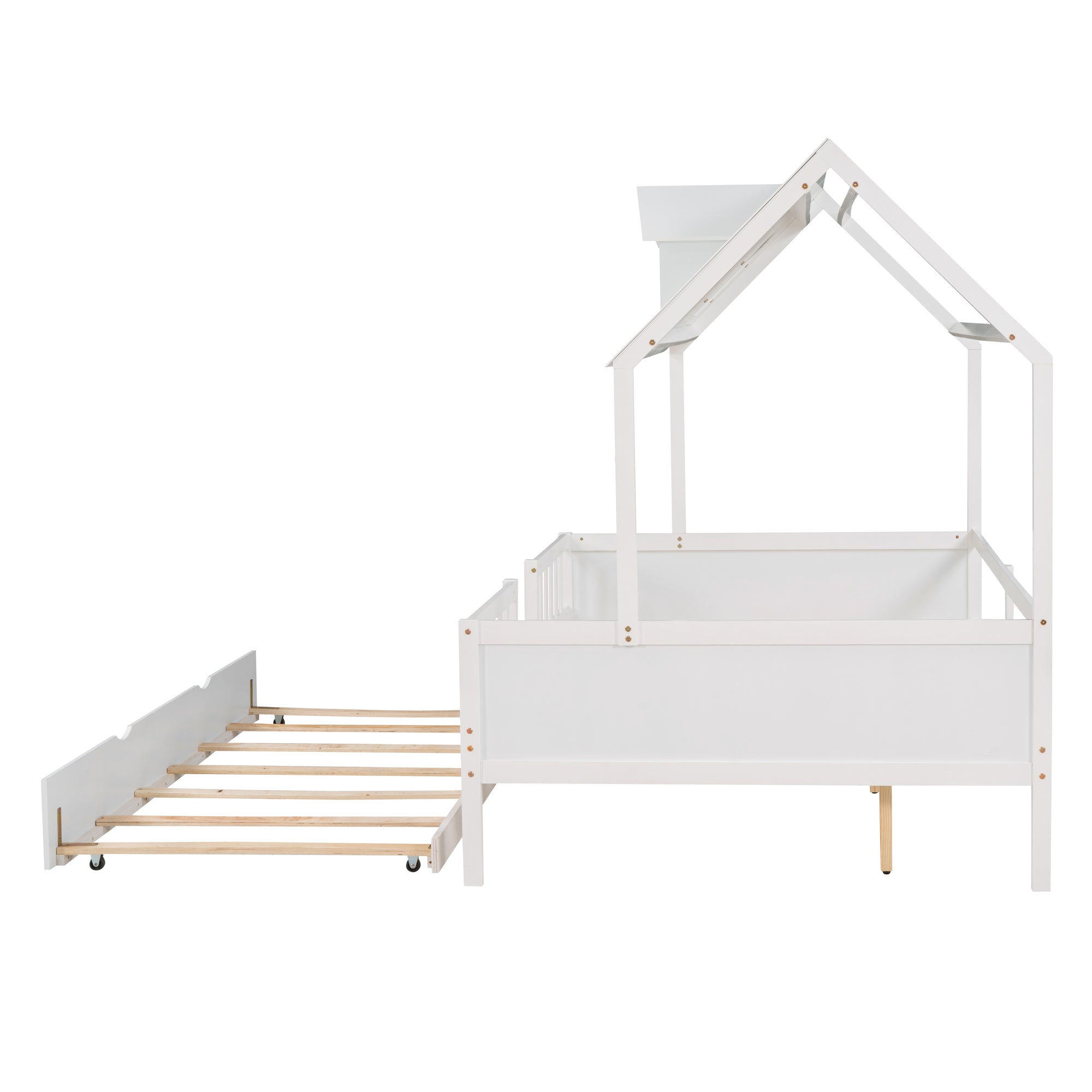 House Wood Kid's Bed with Wood Trundle