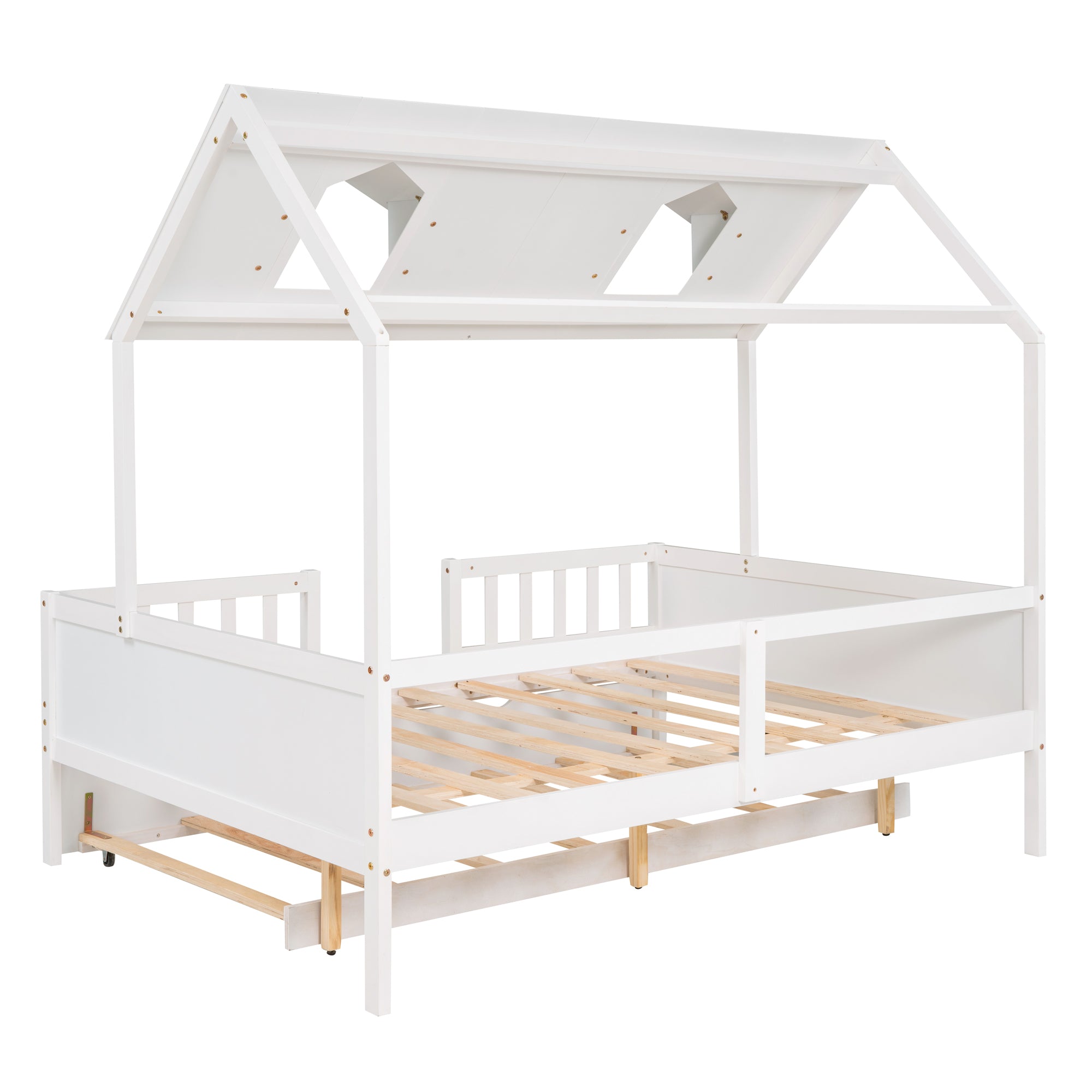 House Wood Kid's Bed with Wood Trundle