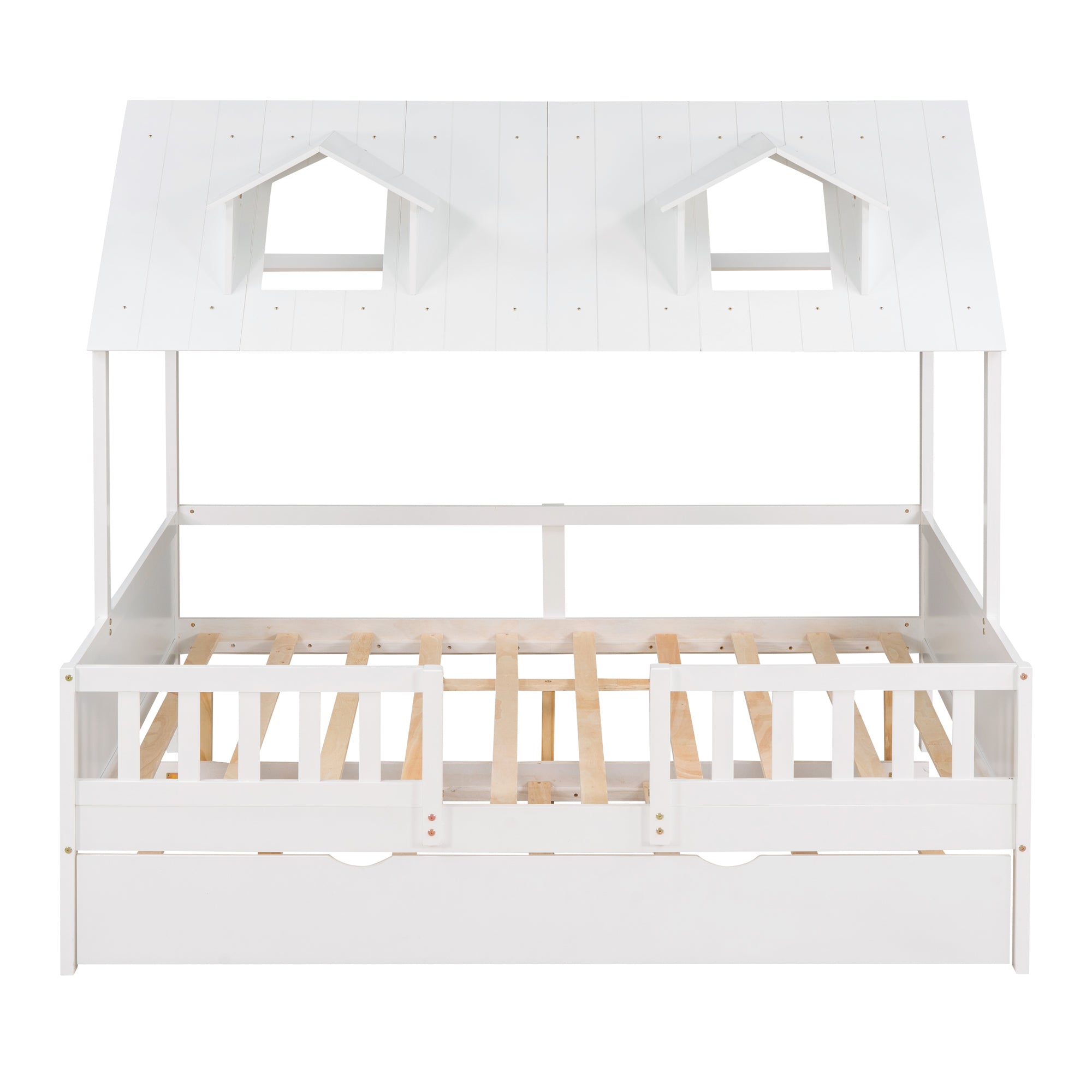 House Wood Kid's Bed with Wood Trundle