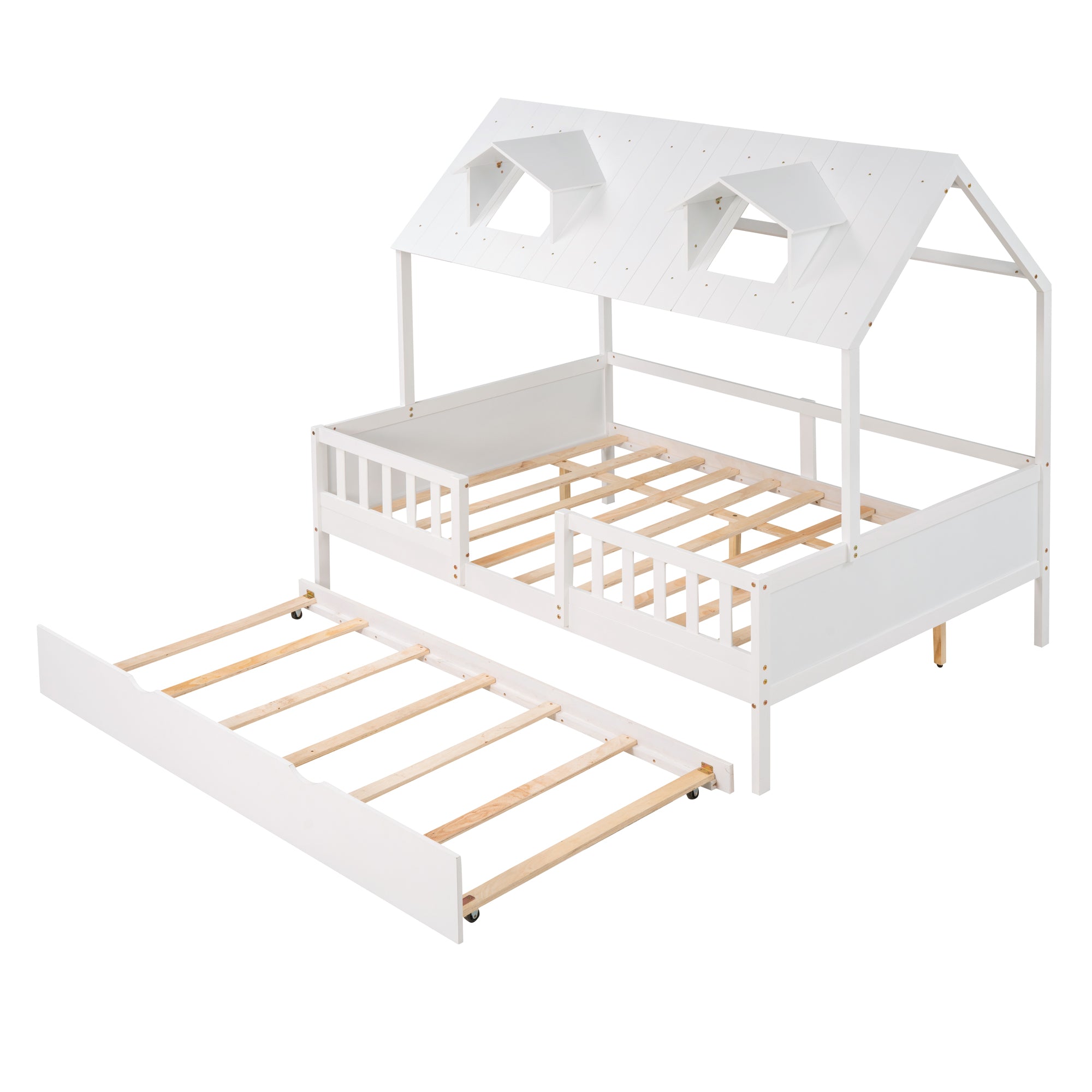 House Wood Kid's Bed with Wood Trundle