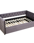 Velvet Upholstered Twin Size Button-Tufted Sofa Daybed with Trundle, Grey