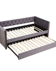 Velvet Upholstered Twin Size Button-Tufted Sofa Daybed with Trundle, Grey