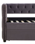 Velvet Upholstered Twin Size Button-Tufted Sofa Daybed with Trundle, Grey