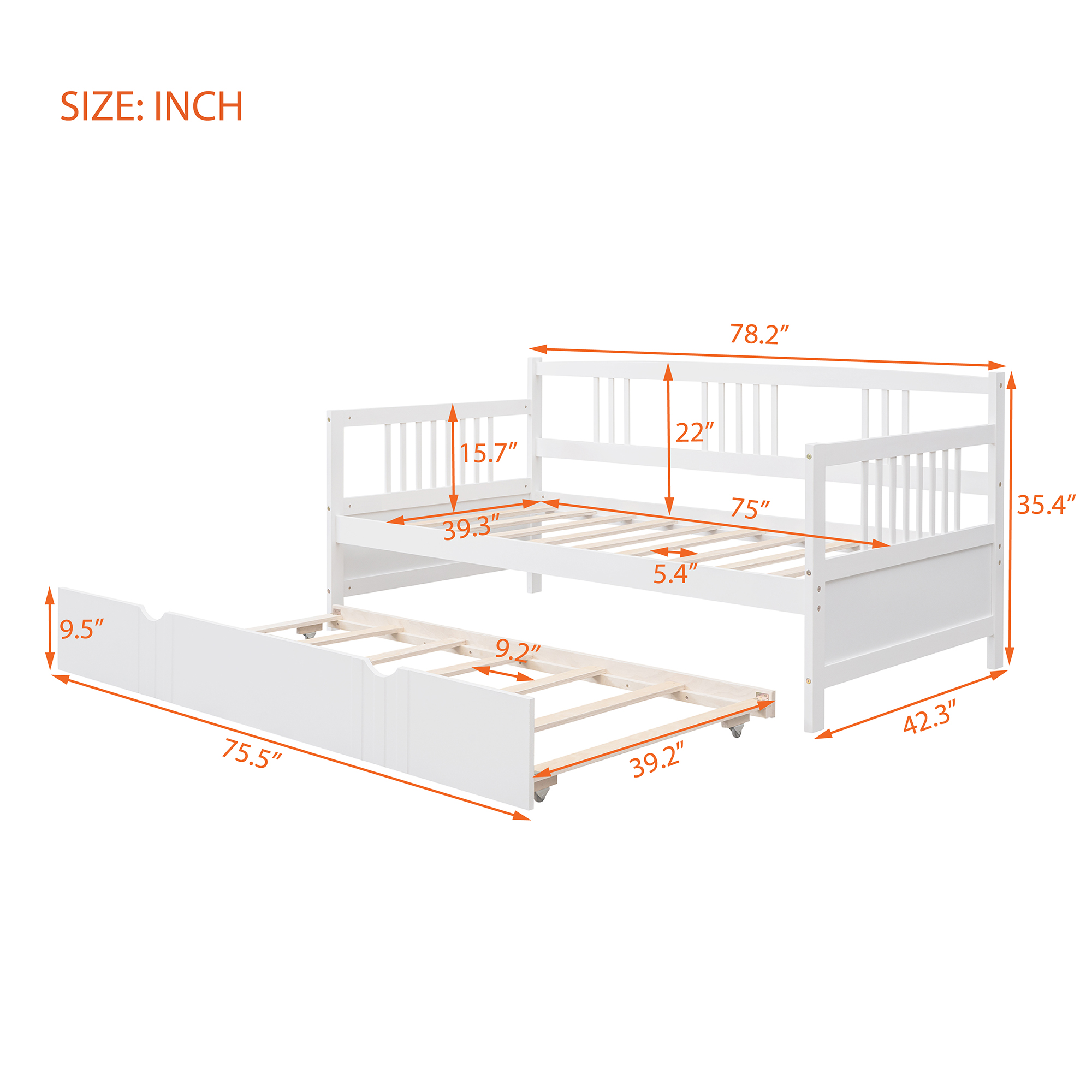 Twin Size Wood Daybed with Trundle