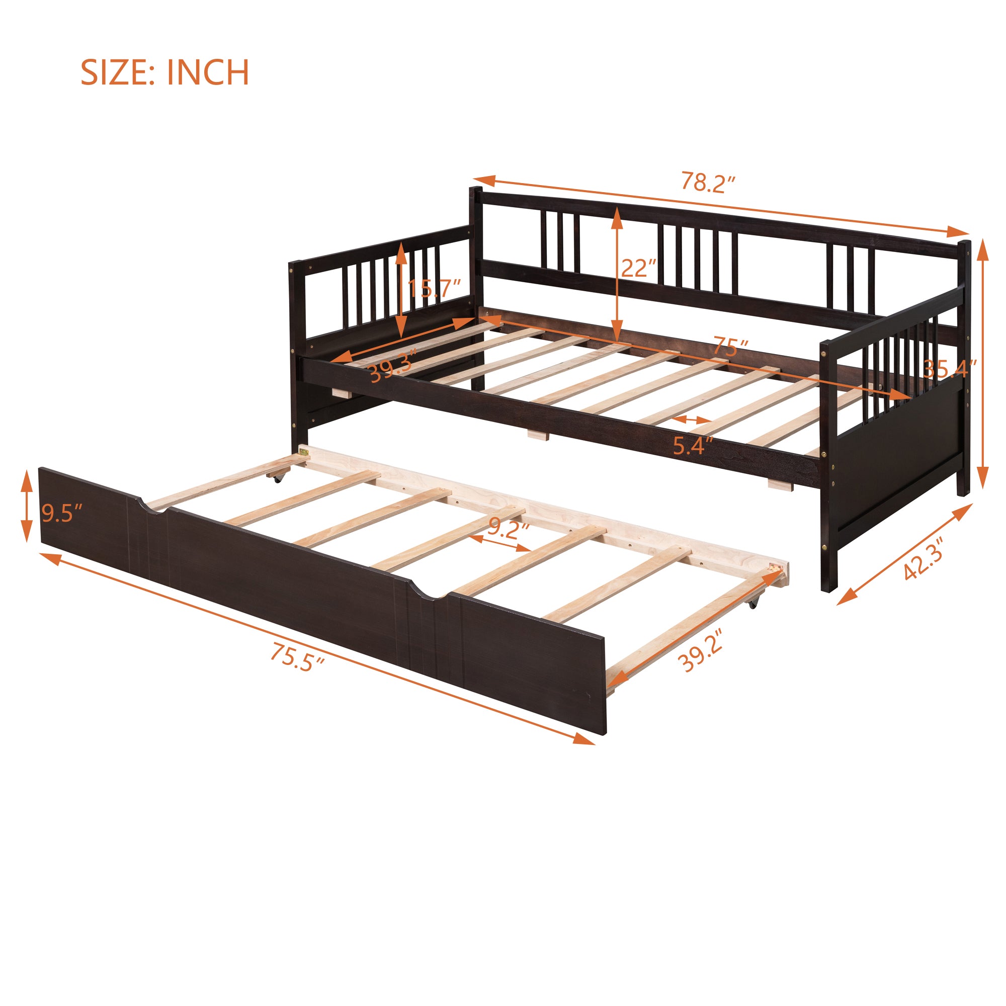 Twin Size Wood Daybed with Trundle