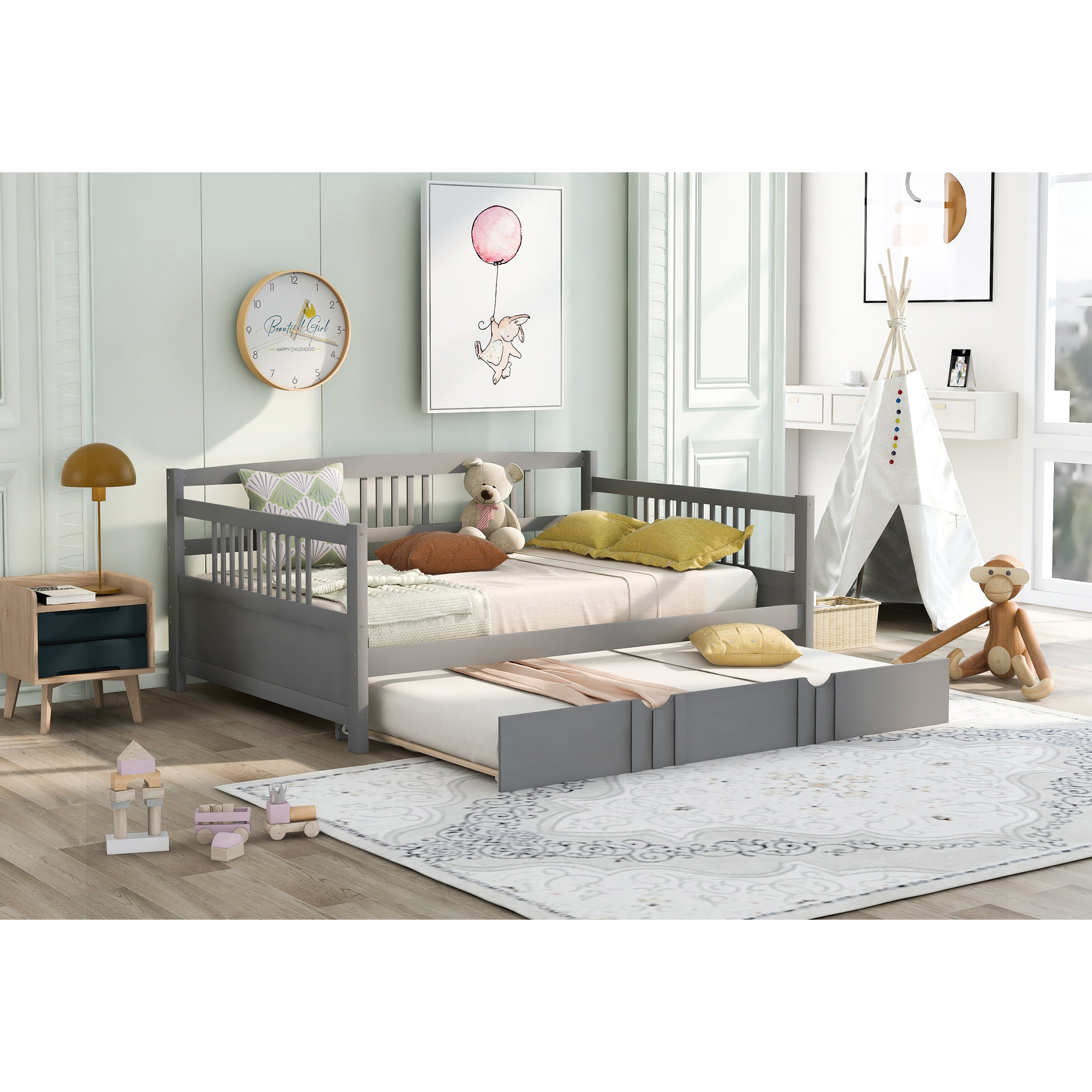 Twin Size Wood Daybed with Trundle