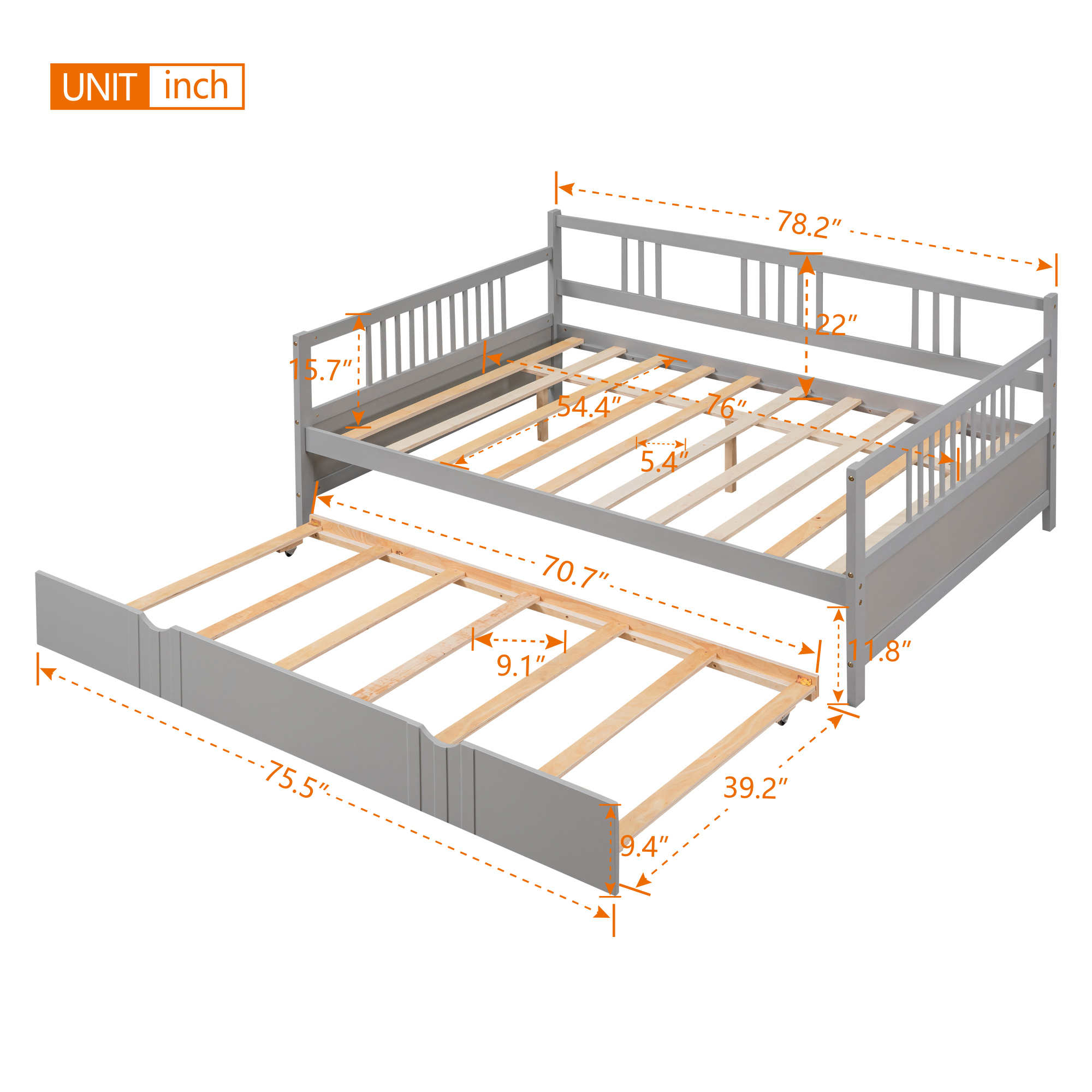 Twin Size Wood Daybed with Trundle