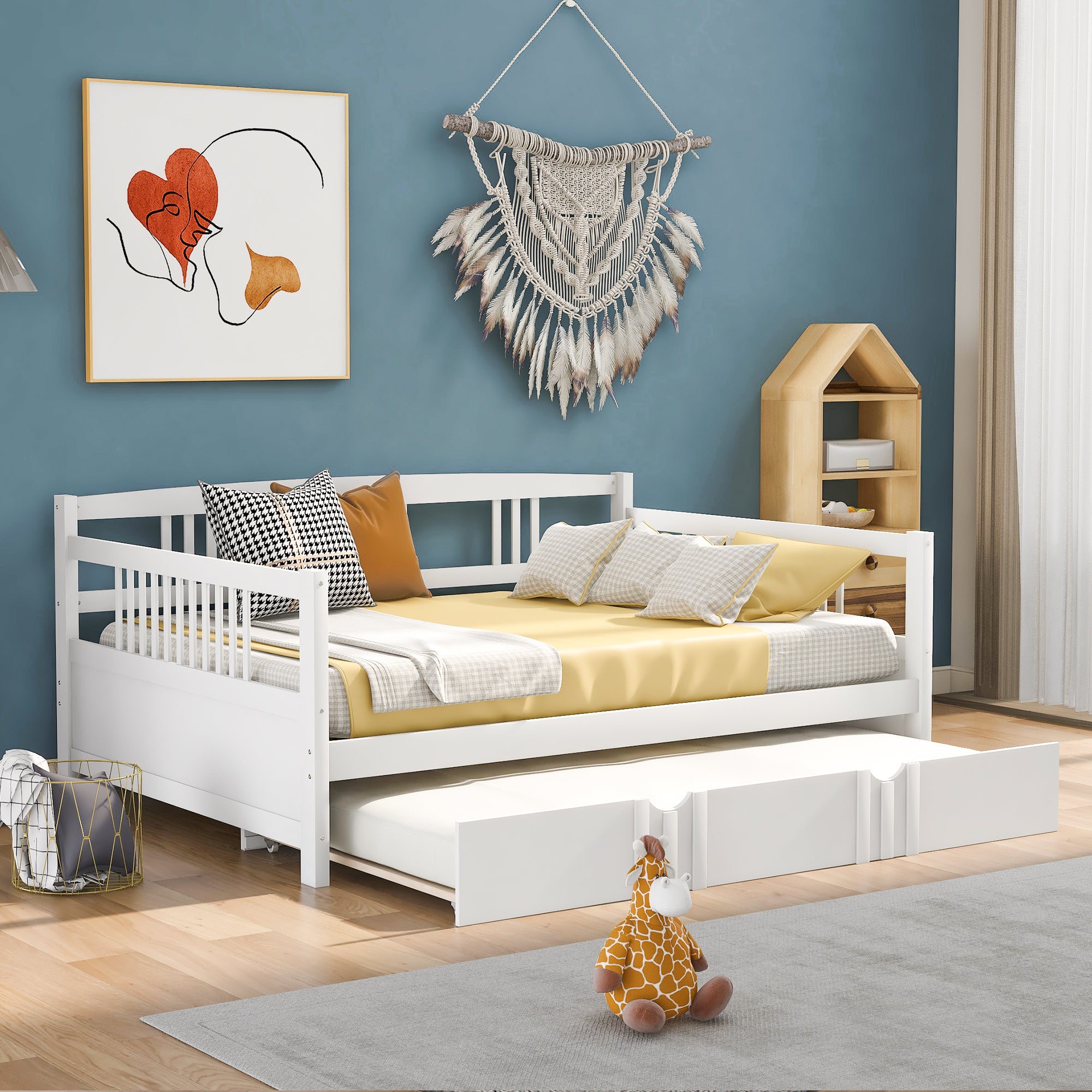 Twin Size Wood Daybed with Trundle