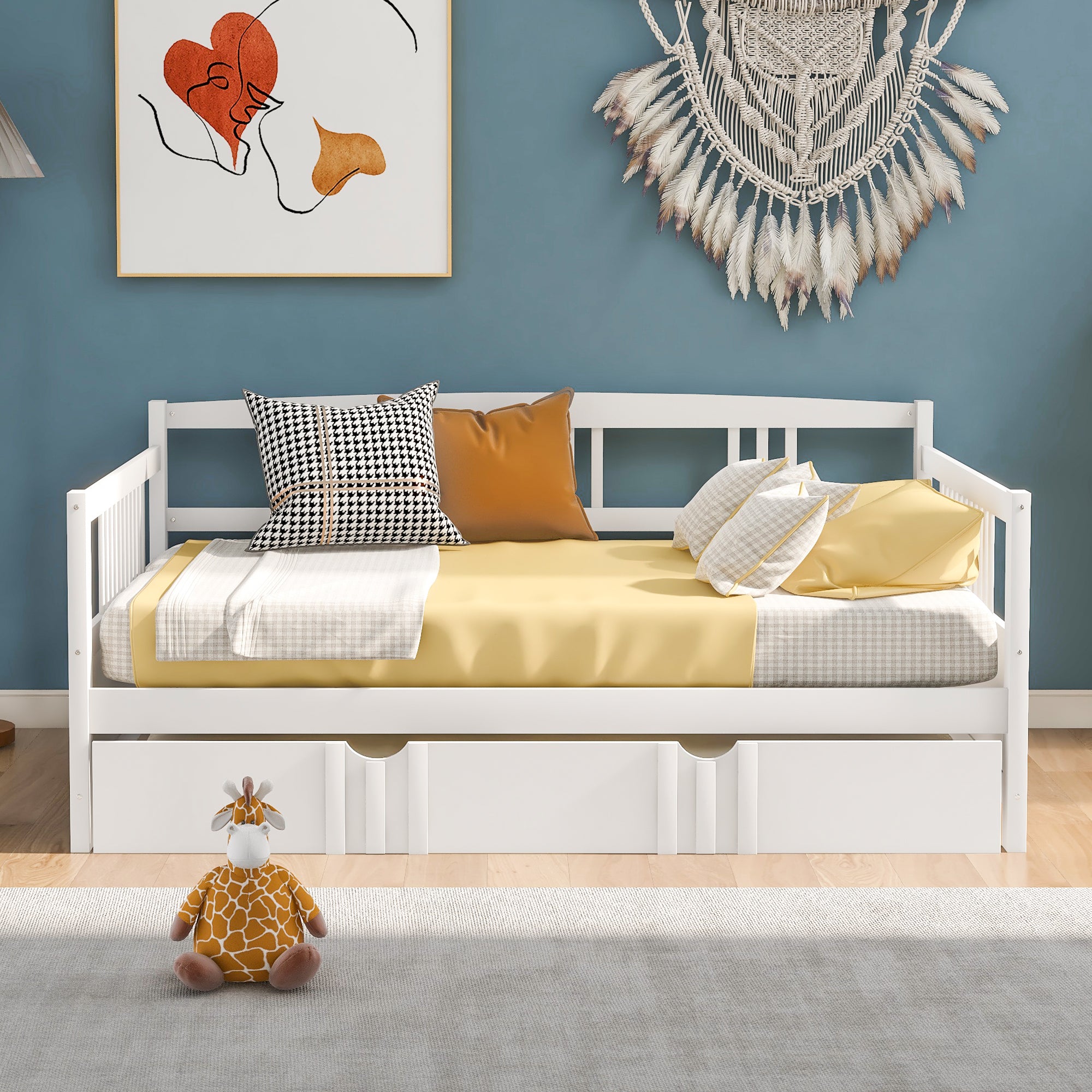 Twin Size Wood Daybed with Trundle